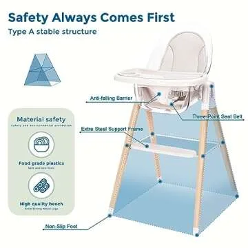 Baby High Chair, 6-in-1 Convertible Wooden Recline Chair with Adjustable Hardwood Leg for Babies and Toddlers, Double Dishwasher Safe Tray & Premium Leatherette