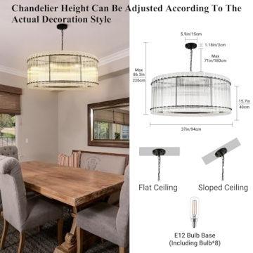 Knurldon 37" Black Round Chandelier with 8 Lights