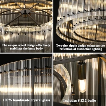 Knurldon 37" Black Round Chandelier with 8 Lights