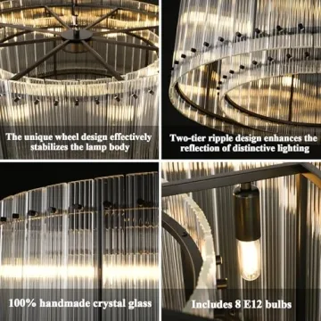 Knurldon 37" Black Round Chandelier with 8 Lights