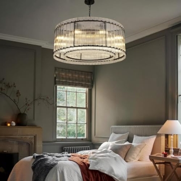 Knurldon 37" Black Round Chandelier with 8 Lights