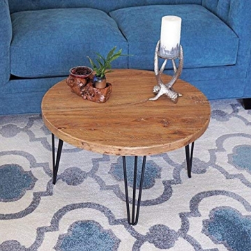 Rustic WELLAND Old Elm Round Coffee Table for Small Spaces