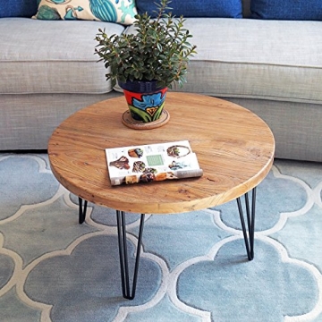 Rustic WELLAND Old Elm Round Coffee Table for Small Spaces