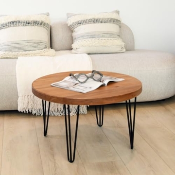 Rustic WELLAND Old Elm Round Coffee Table for Small Spaces