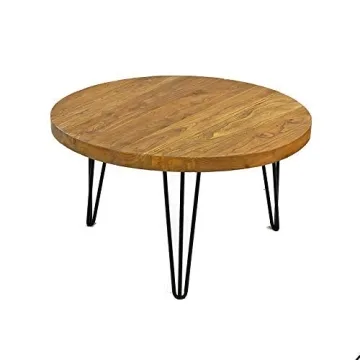 Rustic WELLAND Old Elm Round Coffee Table for Small Spaces