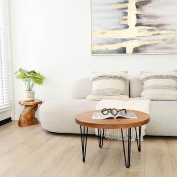 Rustic WELLAND Old Elm Round Coffee Table for Small Spaces
