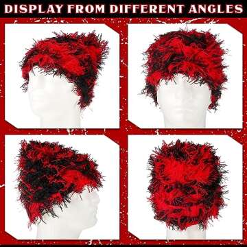 Chuarry Distressed Knitted Beanie Fuzzy Winter Hats Thick Warm Y2k Beanie Snow Knit Cap Skull for Women Men(Assorted Red,Regular Style)