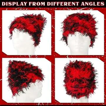 Chuarry Distressed Knitted Beanie Fuzzy Winter Hats Thick Warm Y2k Beanie Snow Knit Cap Skull for Women Men(Assorted Red,Regular Style)