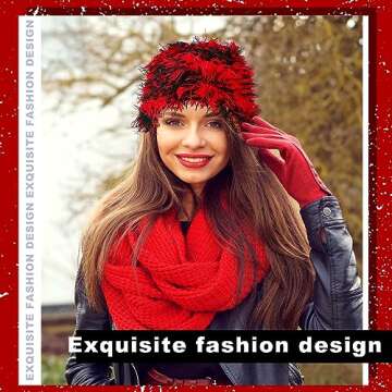 Chuarry Distressed Knitted Beanie Fuzzy Winter Hats Thick Warm Y2k Beanie Snow Knit Cap Skull for Women Men(Assorted Red,Regular Style)