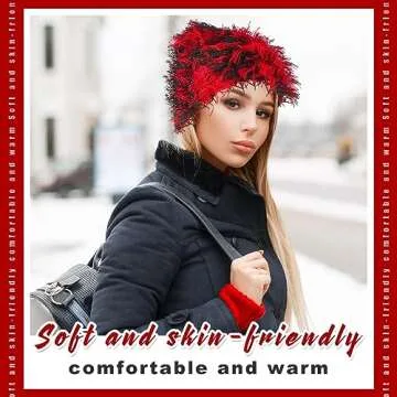 Chuarry Distressed Knitted Beanie Fuzzy Winter Hats Thick Warm Y2k Beanie Snow Knit Cap Skull for Women Men(Assorted Red,Regular Style)