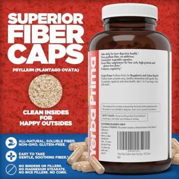 Yerba Prima Psyllium Husks Veg Caps, 400 Capsules (625mg) - Vegan, Non-GMO, Gluten Free, Colon Cleanser, Daily Fiber Supplement for Gut Health & Regularity