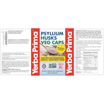 Yerba Prima Psyllium Husks Veg Caps, 400 Capsules (625mg) - Vegan, Non-GMO, Gluten Free, Colon Cleanser, Daily Fiber Supplement for Gut Health & Regularity