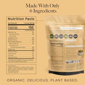 Truvani Vegan Pea Protein Powder | Peanut Butter | 20g Organic Plant Based Protein | 1 Serving | Ket...