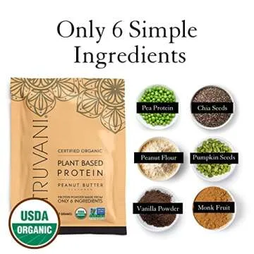 Truvani Vegan Pea Protein Powder | Peanut Butter | 20g Organic Plant Based Protein | 1 Serving | Keto | Gluten & Dairy Free | Low Carb | No Added Sugar