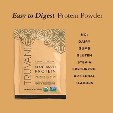 Truvani Vegan Pea Protein Powder | Peanut Butter | 20g Organic Plant Based Protein | 1 Serving | Keto | Gluten & Dairy Free | Low Carb | No Added Sugar