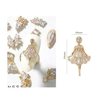 HNUIX Nail Charms and Gems - Gold Copper Zircon, Multiple Shapes 3D Dangle, Metal Jewelry Rhinestones Charms, 21 Pieces