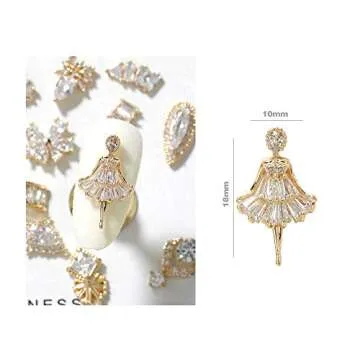 HNUIX Nail Charms and Gems - Gold Copper Zircon, Multiple Shapes 3D Dangle, Metal Jewelry Rhinestones Charms, 21 Pieces