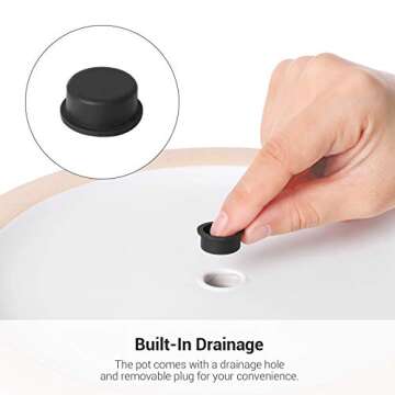 SONGMICS Ceramic Plant Pot, 10-Inch Planter, Flower Pot with Drainage Hole and Removable Plug, White ULCF001WT