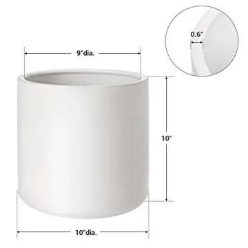 SONGMICS Ceramic Plant Pot, 10-Inch Planter, Flower Pot with Drainage Hole and Removable Plug, White ULCF001WT