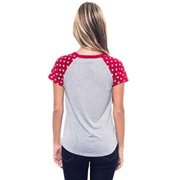 Disney Junior Fashion Contrast Shoulder Top Minnie Pocket, Gray with Red (Large, Grey)