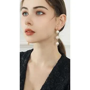 Long Pearl Drop Dangle Earring - Baroque Pearl Earrings with 14k Gold Plated - Statement Dainty Jewelry Gifts for Women