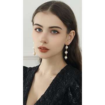 Long Pearl Drop Dangle Earring - Baroque Pearl Earrings with 14k Gold Plated - Statement Dainty Jewelry Gifts for Women