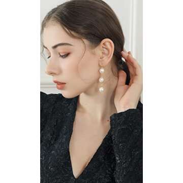 Long Pearl Drop Dangle Earring - Baroque Pearl Earrings with 14k Gold Plated - Statement Dainty Jewelry Gifts for Women