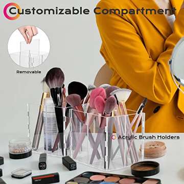 BYOOTIQUE Makeup Brush Case Portable Artist Brush Holder Stand-Up Travel Cosmetic Organizer Bag Large Professional Artist Storage Bag with Adjustable Dividers Shoulder Strap & Wrapped Ribbon (Black)