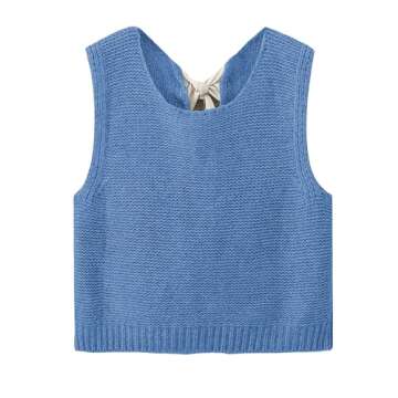 Lianlive Sweater Vest Top for Women Casual Crop Knit Cardigan Vest Bow Tie Back Knit Tank Tops (Blue...