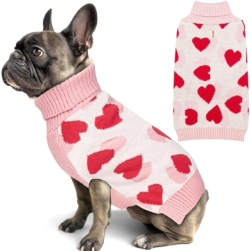KYEESE Red Heart Dog Sweaters for Valentine's Day with Leash Hole