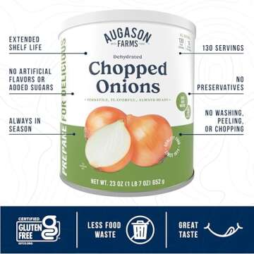 Augason Farms Dehydrated Chopped Onions Can, Emergency Food Supply, Everyday Meals, 130 Servings