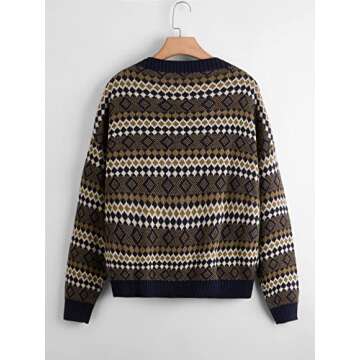 MakeMeChic Women's Plus Size Argyle Print Long Sleeve Vintage Pullover Sweater