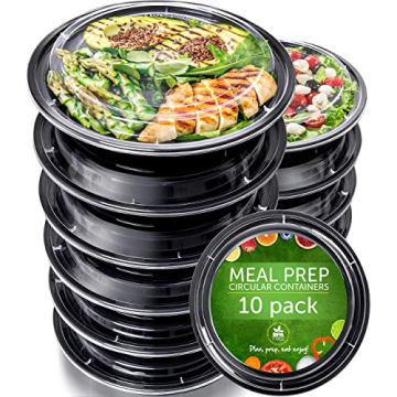 PrepNaturals Reusable Plastic Containers with Lids, 10 Pack, Black, Meal Prep Bowls, Lunch Container...