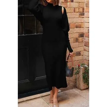 PRETTYGARDEN Womens Fall 2 Piece Outfits Bodycon Maxi Tank Pullover Sweater Dress And Long Sleeve Cropped Cardigan Knit Sets (Black,Large)