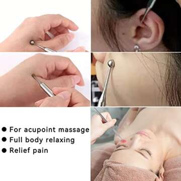 Agatige Dual Head Facial Reflexology Tools, Stainless Steel Face Acupressure Pen Portable Ear Acupuncture Body Point Probe Massage Tool for Deep Tissue(15cm)