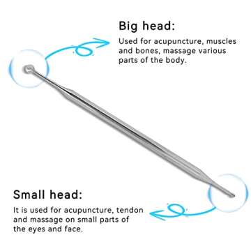 Agatige Dual Head Facial Reflexology Tools, Stainless Steel Face Acupressure Pen Portable Ear Acupuncture Body Point Probe Massage Tool for Deep Tissue(15cm)