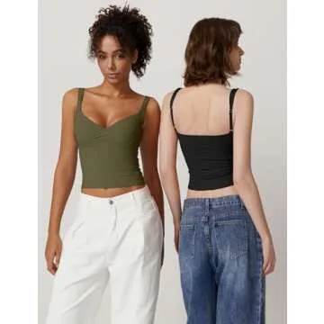 QINSEN Womens V Neck T-Shirts Going Out Tank Tops Sleeveless Slim Fit Y2K Cami Shirt Black S
