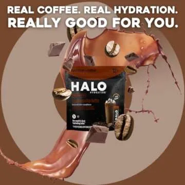 HALO Hydration – Electrolyte Energy Drink Mix | Hydration Powder Packets | Iced Mocha Latte Flavor, Healthy Skinny Coffee | Low Sugar | Easy Open Single Serving Stick | 6 Sticks