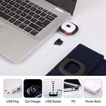 YunTuo Beanie with The Light for Kids, Unisex USB Rechargeable Headlamp Hat Winter Knitted Night Lig...