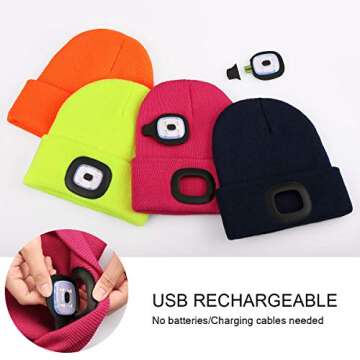 YunTuo Beanie with The Light for Kids, Unisex USB Rechargeable Headlamp Hat Winter Knitted Night Lighted Cap Flashlight, Gifts for Kids Boys Girls (Navy Blue)
