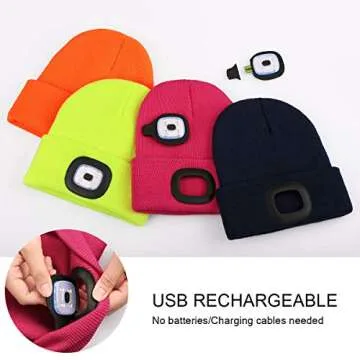 YunTuo Beanie with The Light for Kids, Unisex USB Rechargeable Headlamp Hat Winter Knitted Night Lighted Cap Flashlight, Gifts for Kids Boys Girls (Navy Blue)