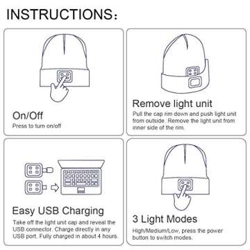 YunTuo Beanie with The Light for Kids, Unisex USB Rechargeable Headlamp Hat Winter Knitted Night Lighted Cap Flashlight, Gifts for Kids Boys Girls (Navy Blue)