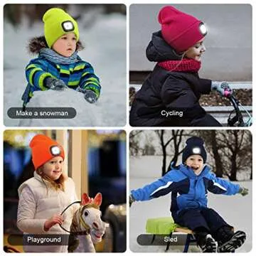 YunTuo Beanie with The Light for Kids, Unisex USB Rechargeable Headlamp Hat Winter Knitted Night Lighted Cap Flashlight, Gifts for Kids Boys Girls (Navy Blue)