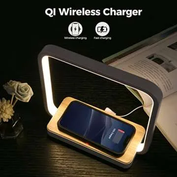 blonbar Bedside Lamp Qi Charger LED Desk Lamp with Touch Control 3 Light Hues,Table Lamp Eye-Caring Reading Light for Kids, Adults, Home, Dorm and Office,Wireless Charge for All Qi Devices