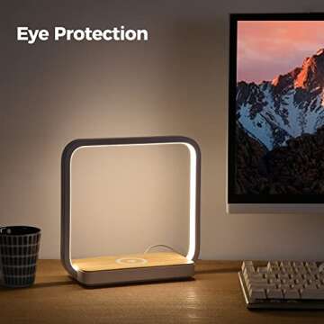 blonbar Bedside Lamp Qi Charger LED Desk Lamp with Touch Control 3 Light Hues,Table Lamp Eye-Caring Reading Light for Kids, Adults, Home, Dorm and Office,Wireless Charge for All Qi Devices