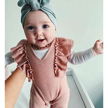 Unmega Baby Girl Sleeveless Romper Ruffle Jumpsuit Long Pants Overalls (Pink, 90/6-12 Months)