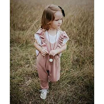 Unmega Baby Girl Sleeveless Romper Ruffle Jumpsuit Long Pants Overalls (Pink, 90/6-12 Months)