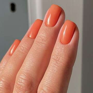 Orange Press on Nails Short Square, Short Fake Nails Glue on Short Square Nails Press ons, Soft Gel Glue on Nails Short Stick on Nails for Women Thick Reusable Solid Color Acrylic Nails 24pcs