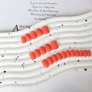 Orange Press on Nails Short Square, Short Fake Nails Glue on Short Square Nails Press ons, Soft Gel Glue on Nails Short Stick on Nails for Women Thick Reusable Solid Color Acrylic Nails 24pcs