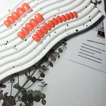 Orange Press on Nails Short Square, Short Fake Nails Glue on Short Square Nails Press ons, Soft Gel Glue on Nails Short Stick on Nails for Women Thick Reusable Solid Color Acrylic Nails 24pcs